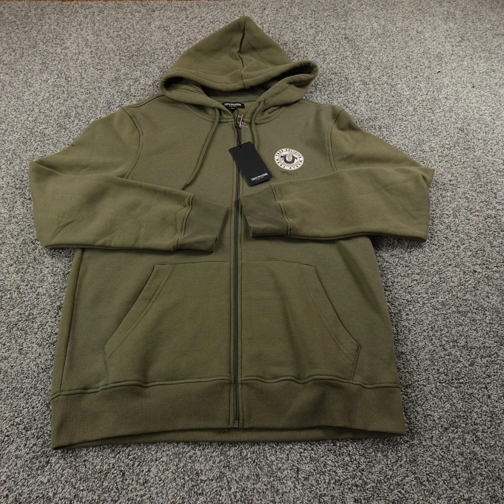 NEW True Religion Hoodie Mens L Green Buddha Graphic Full Zip Sweatshirt‎ Jacket